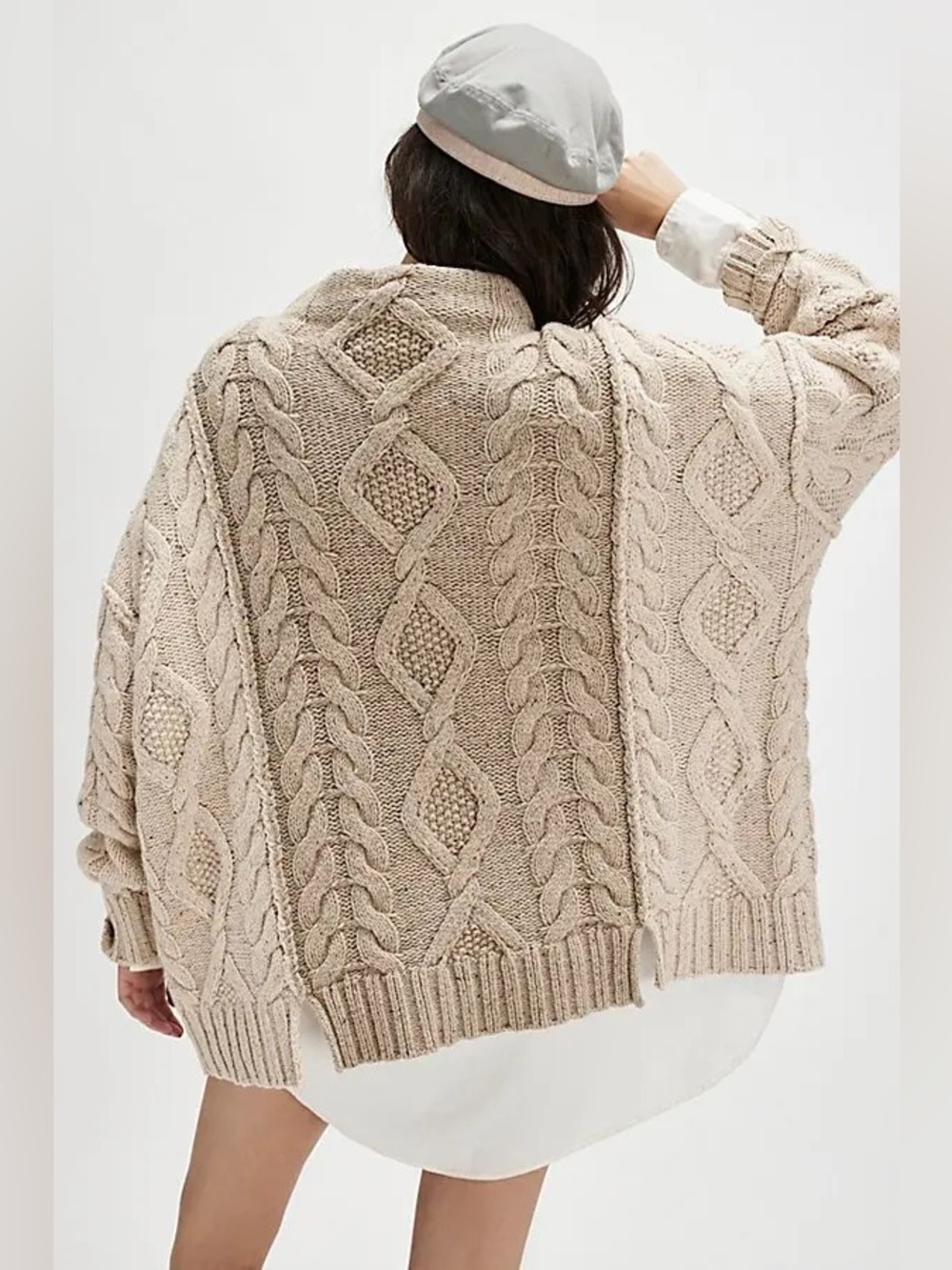 Free People Living the Dream Tunic Oversized Sweater in Oatmeal Combo Size M - Picture 3 of 14